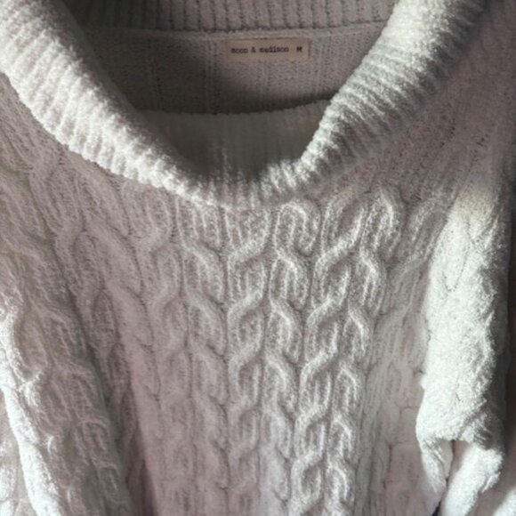 Moon & Madison M White Long Sleeve Cowl Cable Knit Crop Classic Cozy Chic Rib - Picture 5 of 9